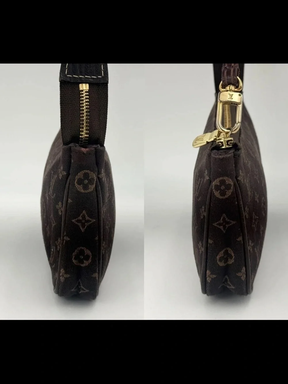 Louis Vuitton Monogram Canvas Mini Pochette in Brown with Gold Hardware